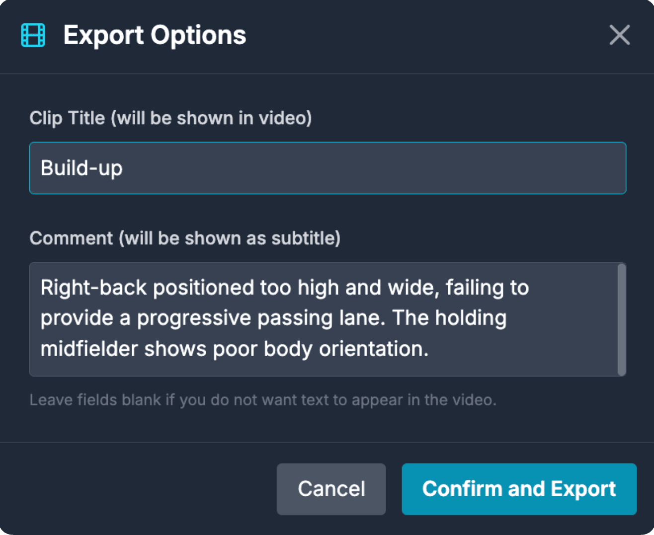 Export Options Panel